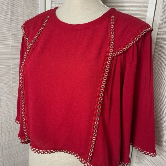 IRO OFI Flutter Sleeve Grommet Blouse Red Size XS Excellent Condition - Picture 2 of 9